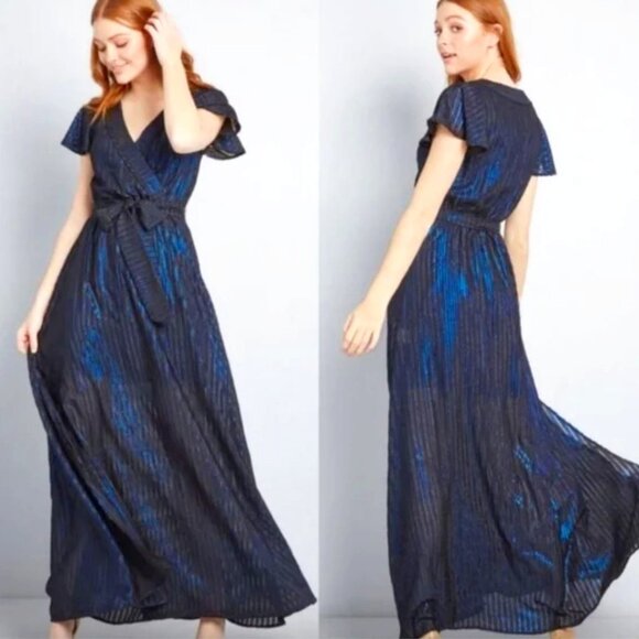 ModCloth | Your Time To Shine Maxi Dress in Blue & Black | Size Medium - Picture 1 of 14